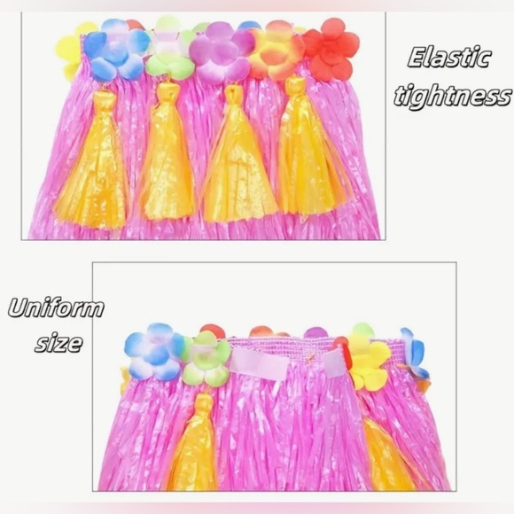 7pcs Hawaiian Hula Costume Set, Tropical Grass Skirt, Lei, Beach Party,Halloween - Picture 4 of 10